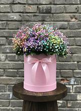 Цветочная композиция из Гипсофила и Розы в шляпной коробке в Перевозе