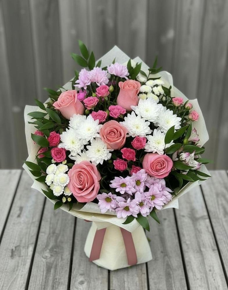 Букет цветов из: Альстромерии, Гвоздики, Розы и Хризантемы в Перевозе