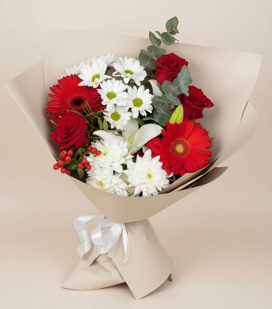 Букет цветов из: Розы, Хризантемы, Герберы и Лилии в Перевозе