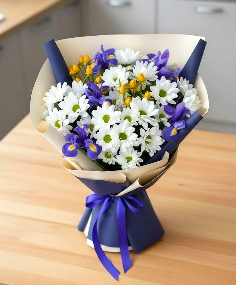 Букет цветов из: Розы, Ирисы и Хризантемы в Перевозе