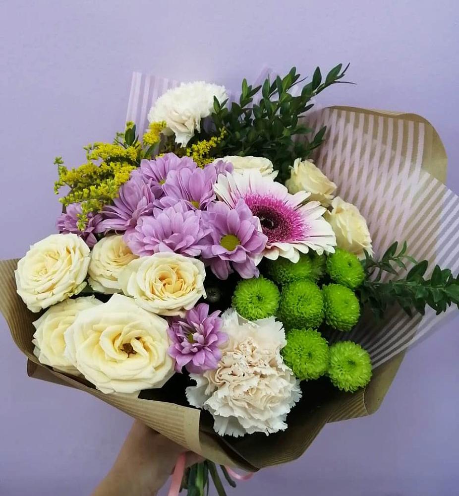 Букет цветов из: Хризантемы, Розы, Гвоздики и Герберы в Перевозе